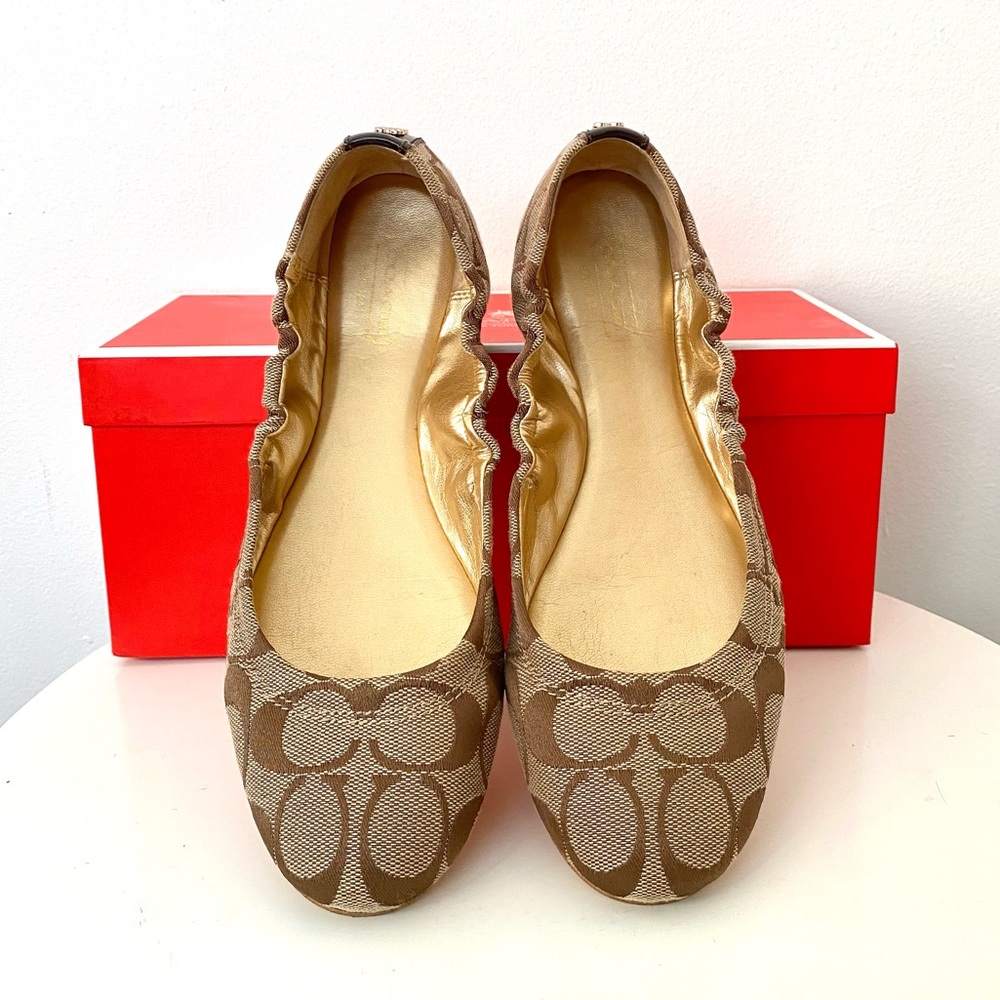 Coach Aly Signature C Logo Khaki Ballet Flats Size 7 - Picture 4 of 11